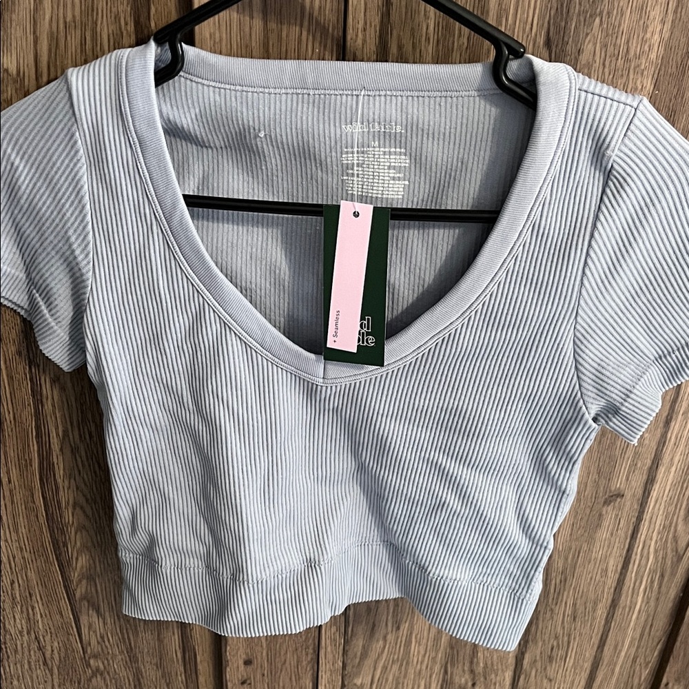 wild fable Ribbed Scoop Crop Top - Light Blue